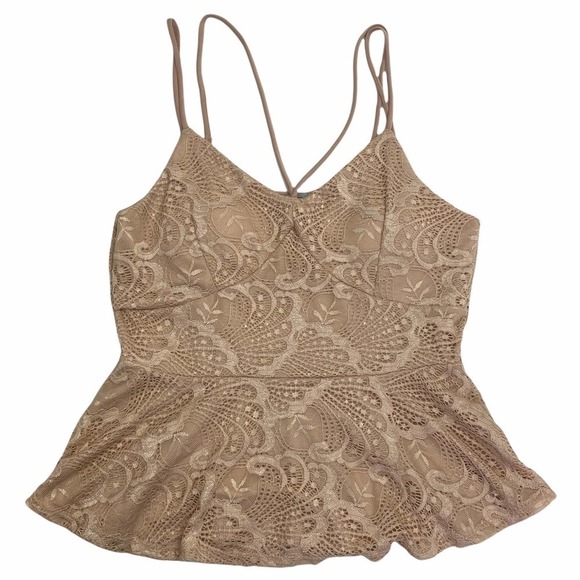 Charlotte Russe Tops - CHARLOTTE Russe Beige Nude Lace Sleeveless Strappy Peplum Tank Top Blouse
